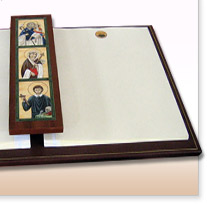 Flat Bed Display Panel with Hand Illustrated Wooden Centrepiece & Printed Pages for Calligraphic Entries