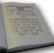 gold gilded title page in wednesbury roll of honour